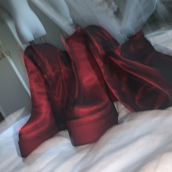 DollsKill Rare Know My Worth Platform Boots Current Mood Red Mesh Thigh High - Picture 4 of 10
